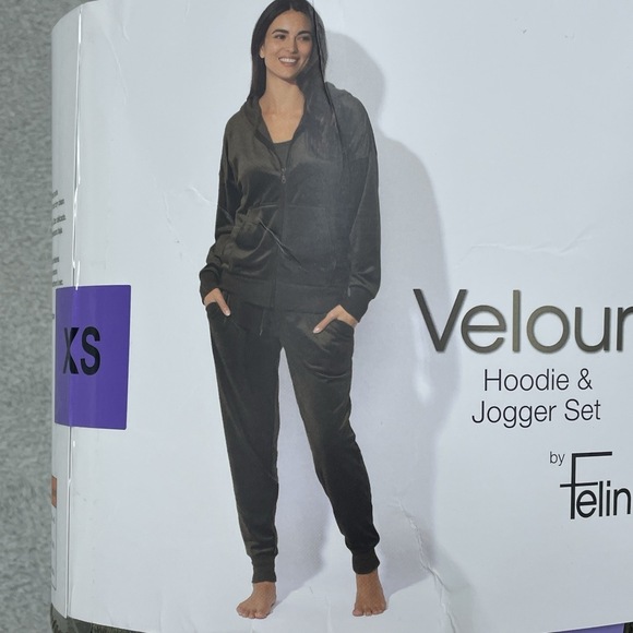 Felina Pants - Felina Women's XS Velour Hoodie Jogger Set Black e0065